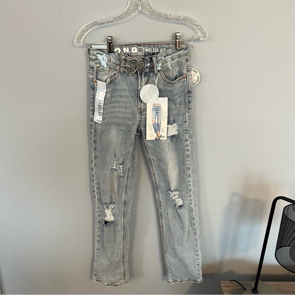 NWT SONG Timeless Fit Jeans w/ Clear Heart Buckle Belt Juniors Size 00 / 23